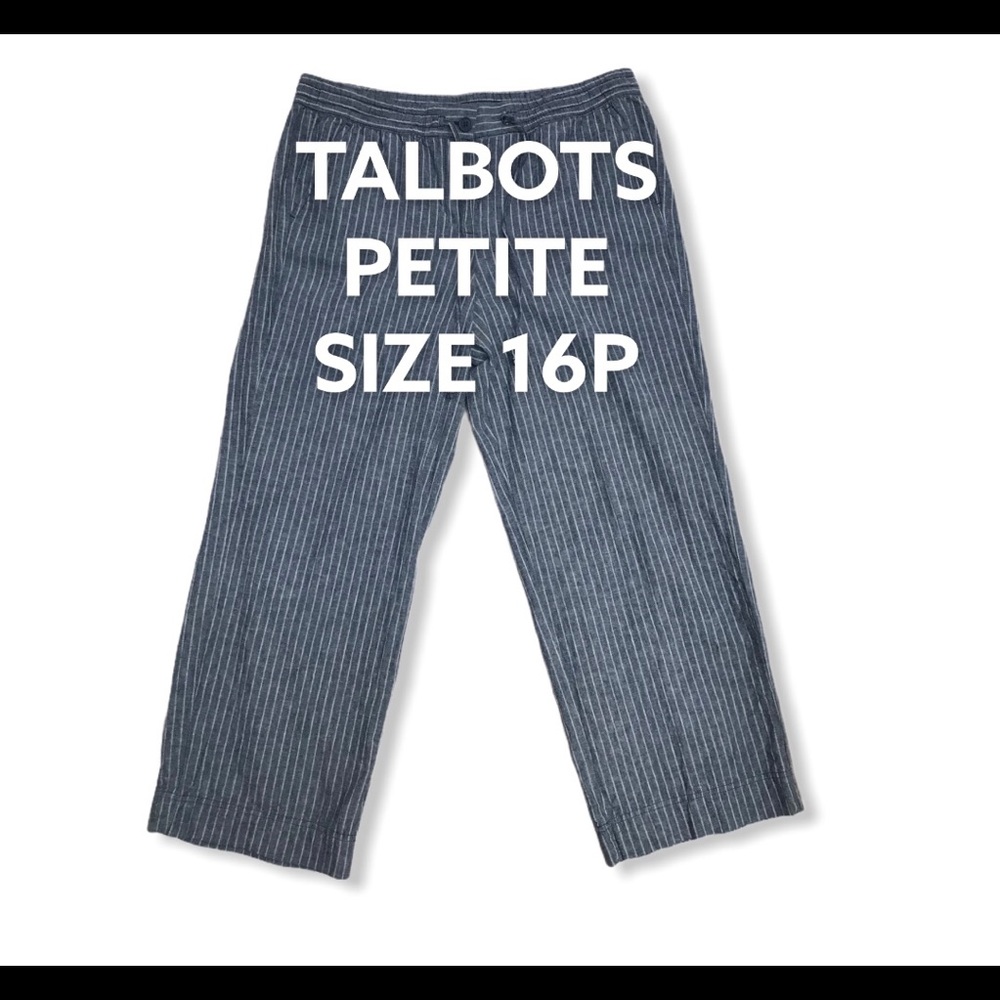 TALBOTS PETITE LINEN PANTS BLUE STRIPED SZ 16P